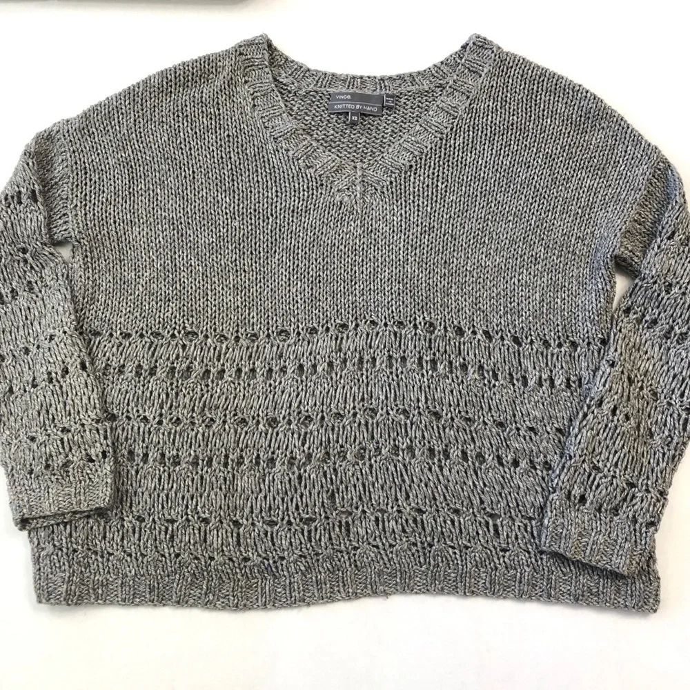 Vince Drop Stitch Crop Sweater Hand Knit Cotton Blend